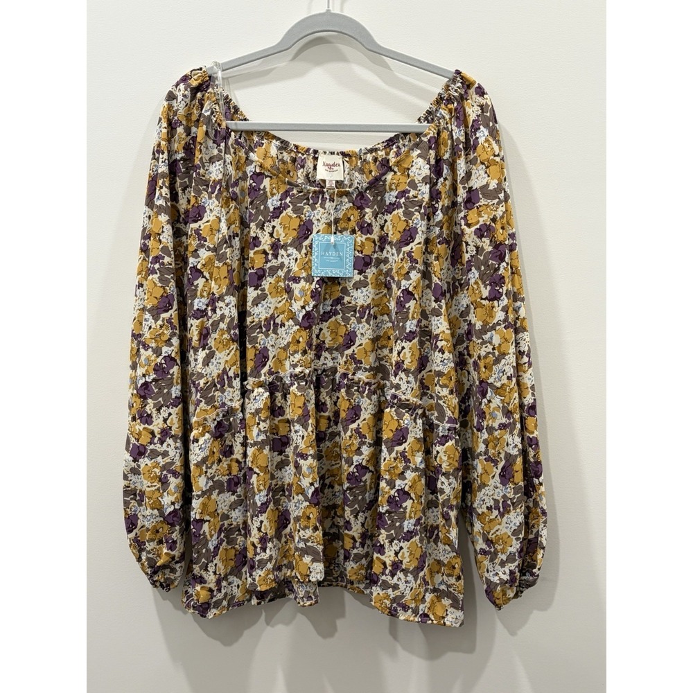 Hayden Women New 2XL Plus Size Floral purple butter yellow Tunic Flowy Light Wt